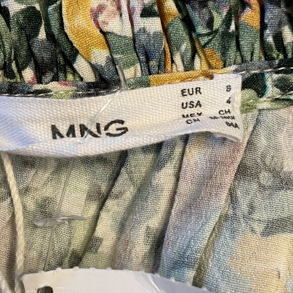 Mango MNG Off One Shoulder Dress Sz SMALL Floral Ruffle Tie Belt NEW - Picture 10 of 14